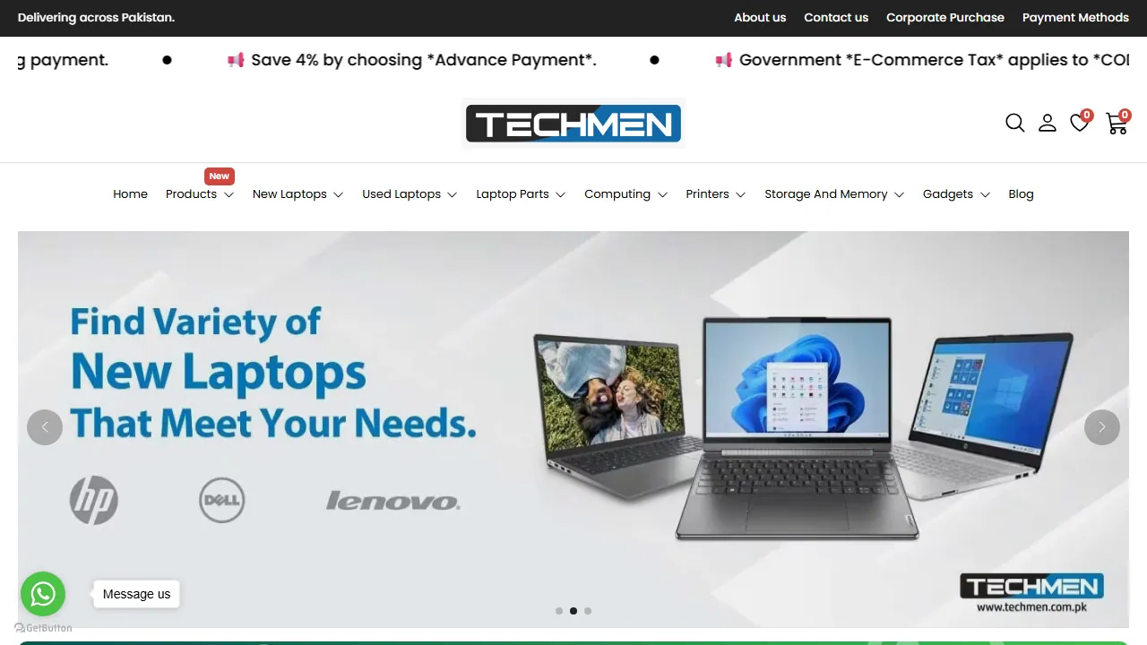 Homepage of the laptop retailer site we built