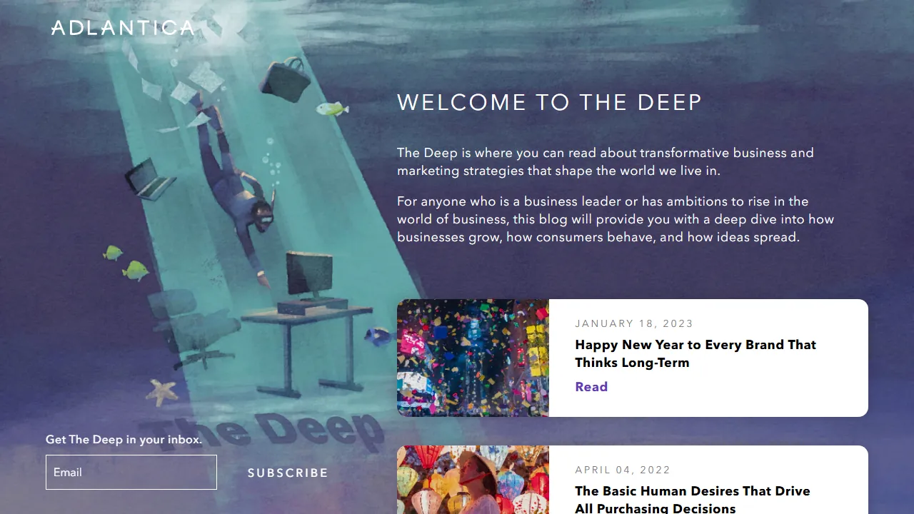 Homepage of the marketing blog site we built