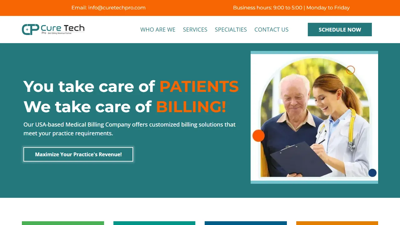 Homepage of the medical billing company site we built