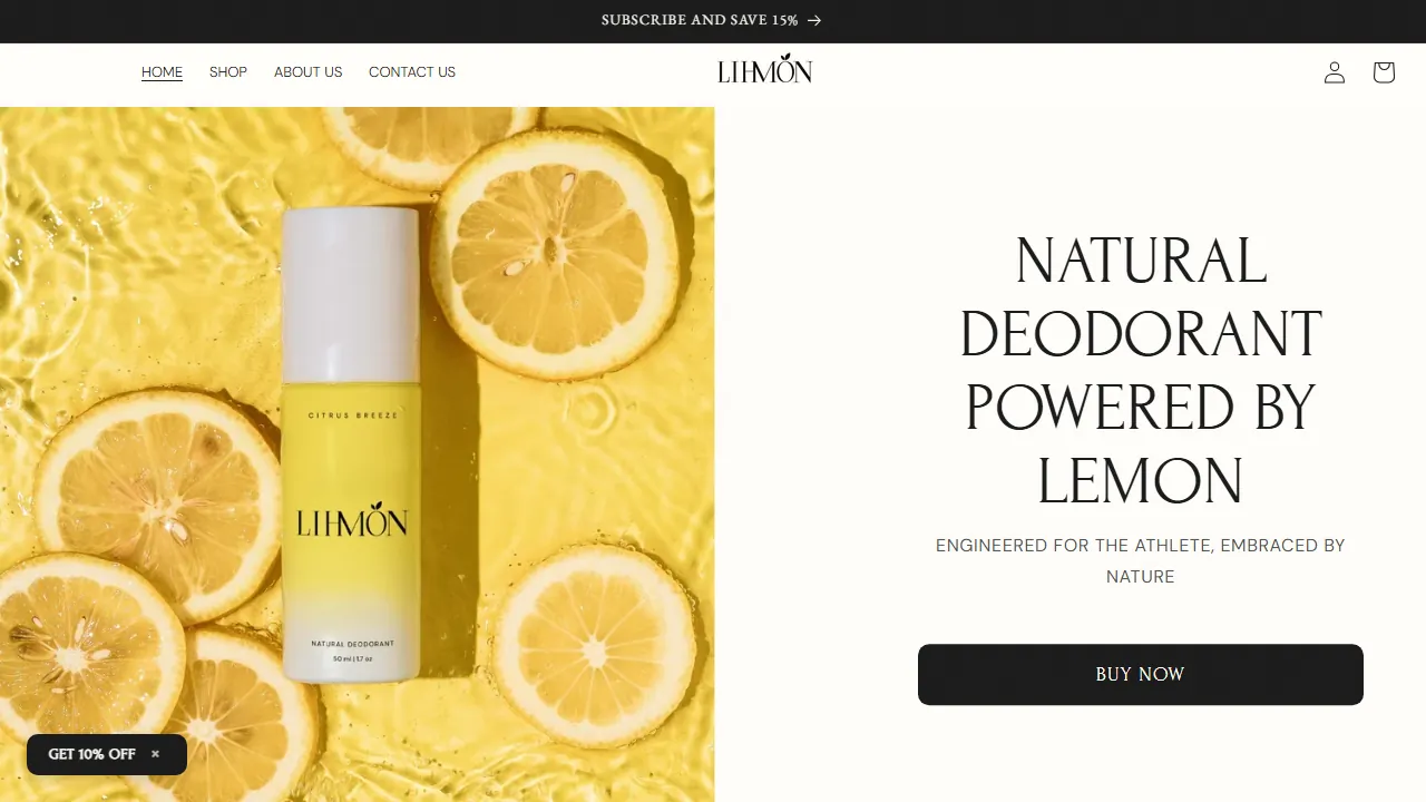 Homepage of the natural deodorant brand site we built