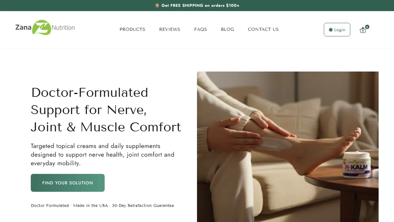 Homepage of the pain relief supplements site we built