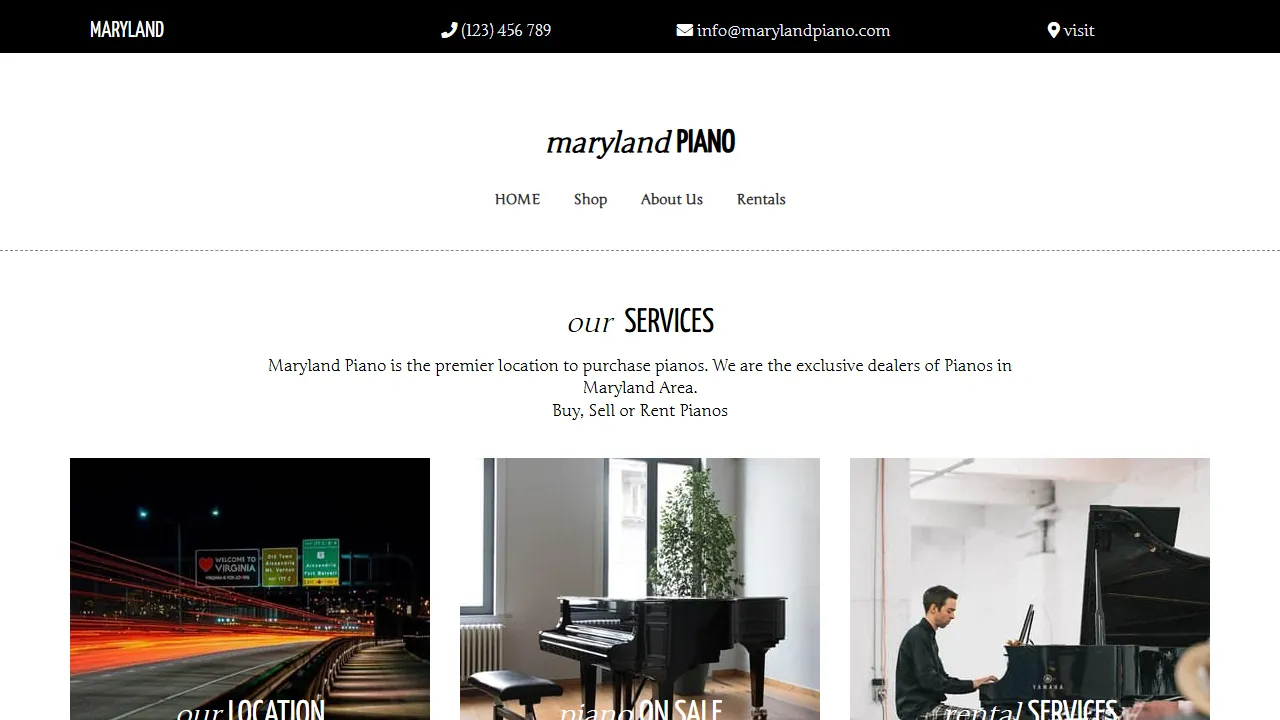 Homepage of the piano lessons site we built