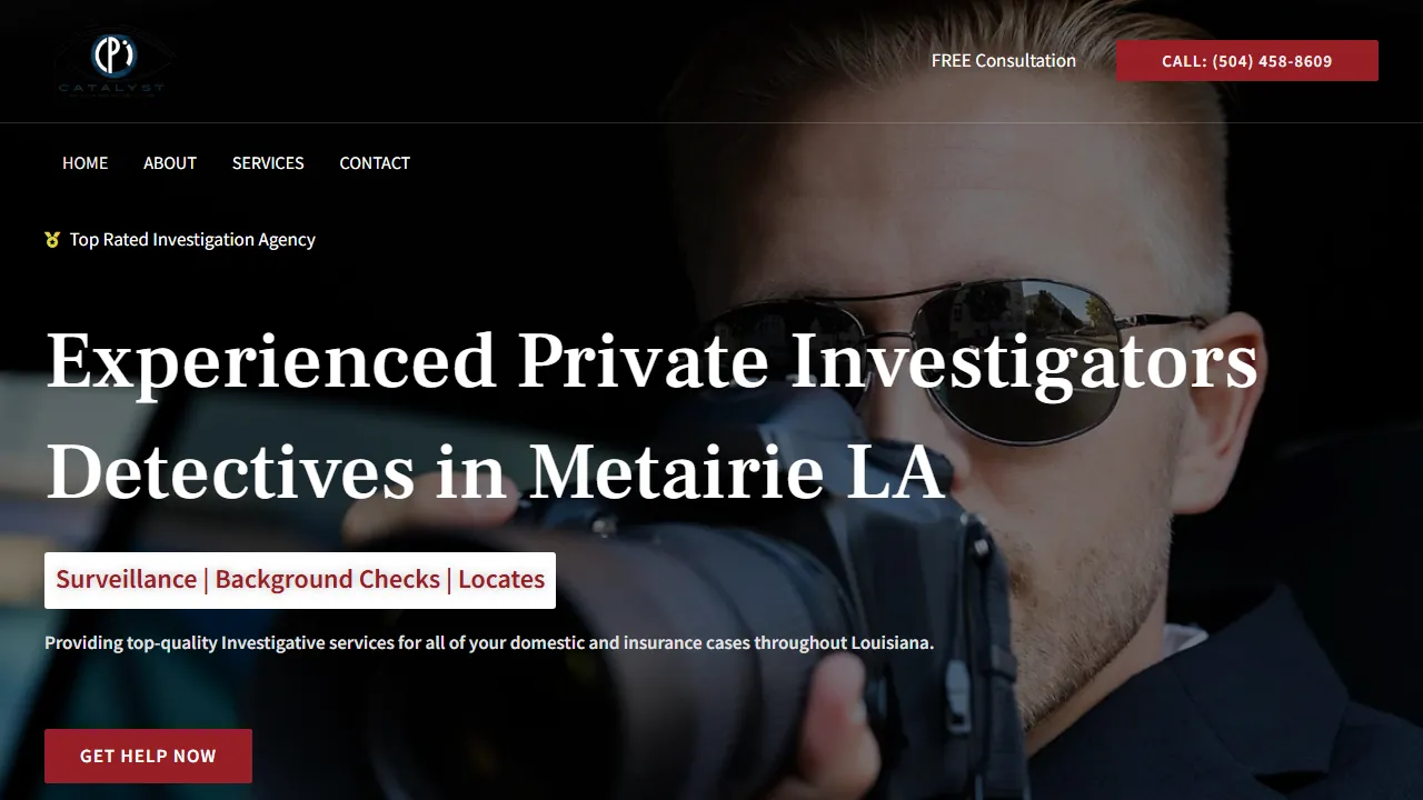 Homepage of the private investigator site we built
