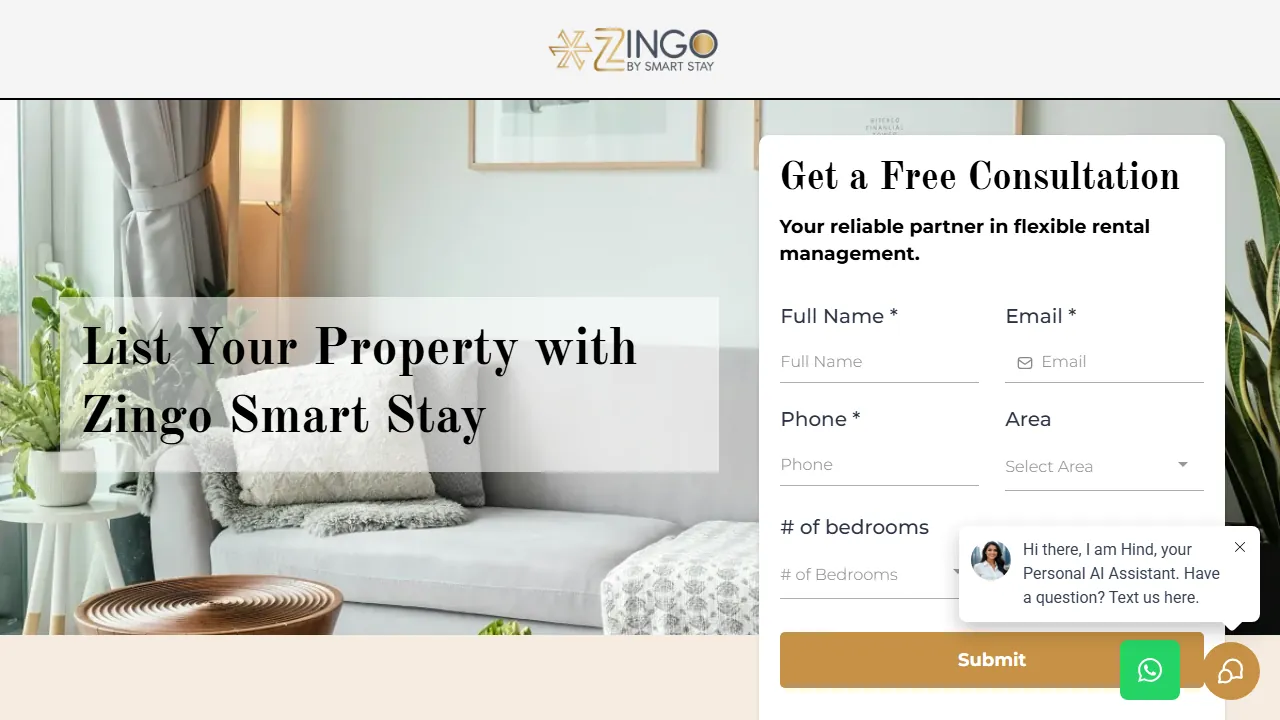 Homepage of the property listing funnel site we built