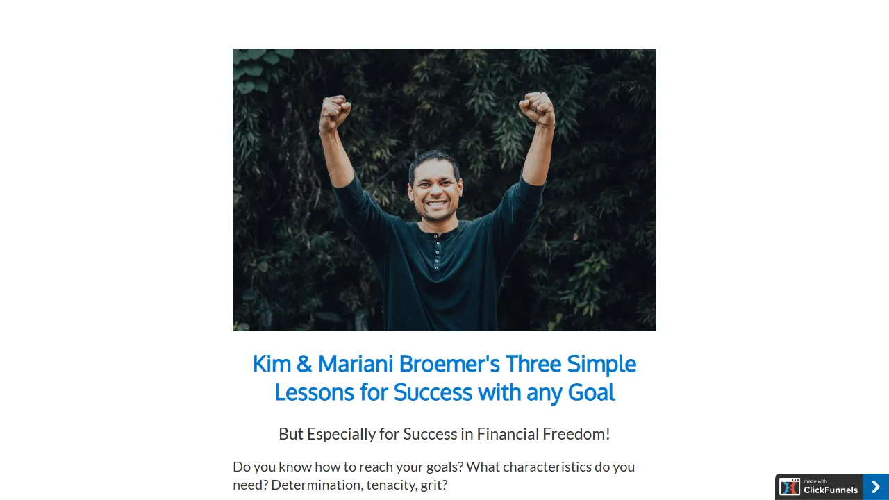 Homepage of the personal development funnel site we built