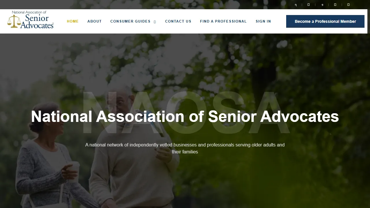 Homepage of the senior advocates association site we built
