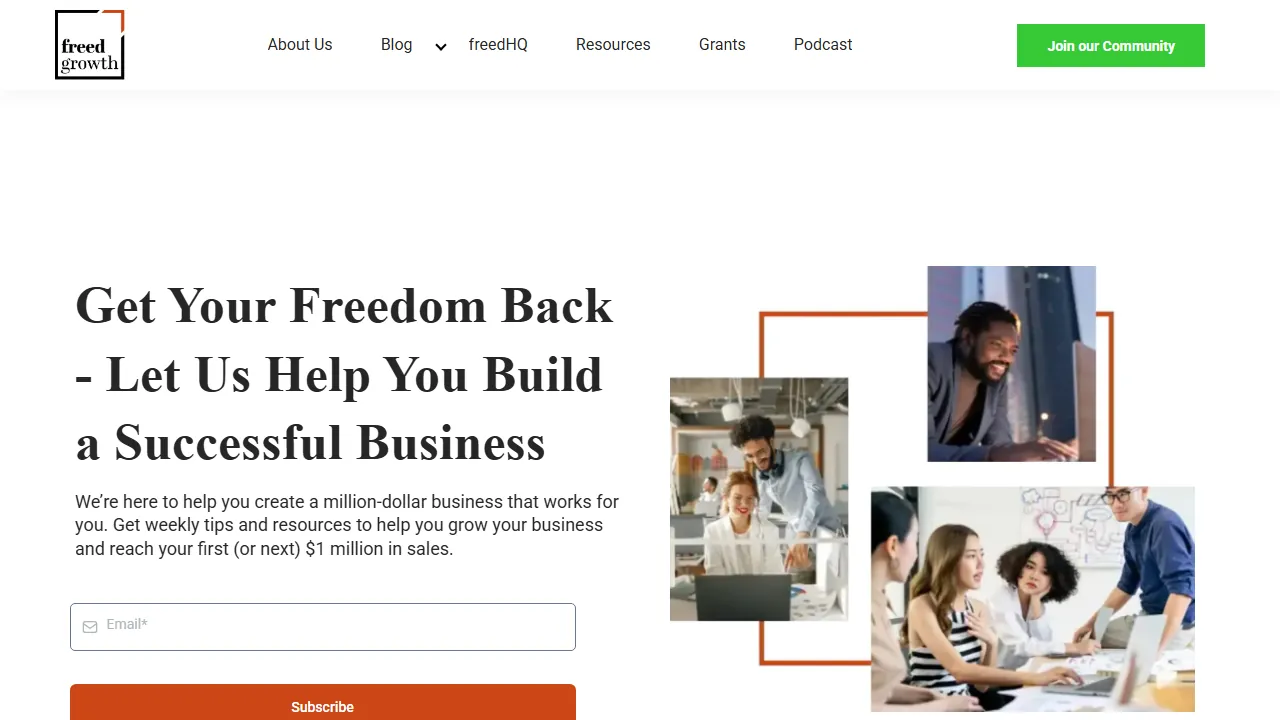 Homepage of the small business advisory site we built