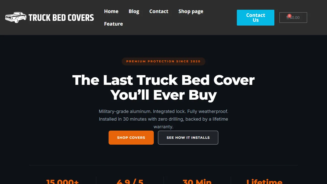Homepage of the truck accessory store site we built